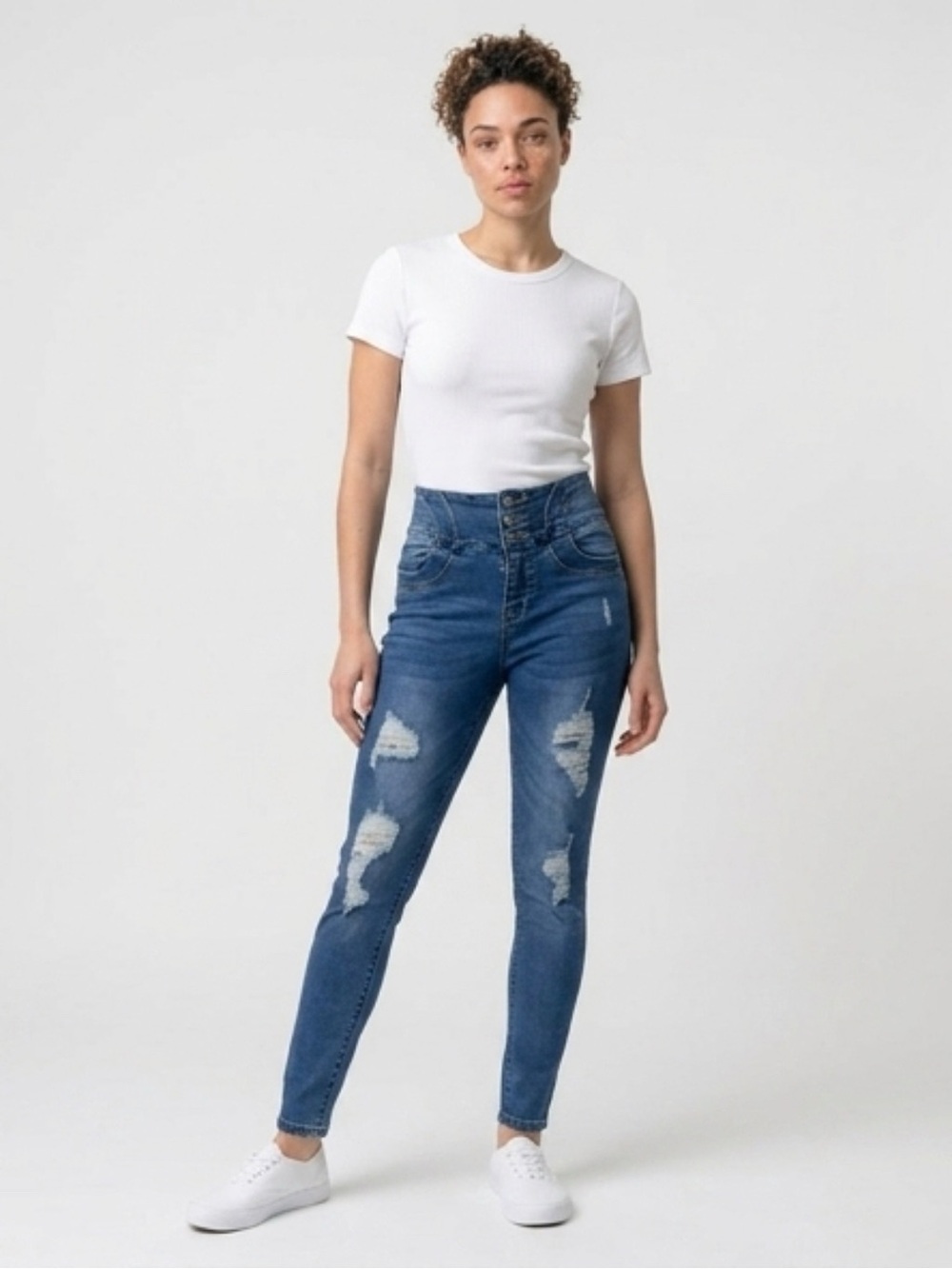 Wax Jean High-Rise Distressed Skinny Jeans - Blue
